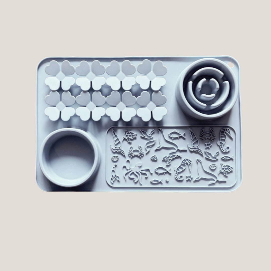 Silicone Dog Slow Feeder & Enrichment Mat – Ocean & Flower Design