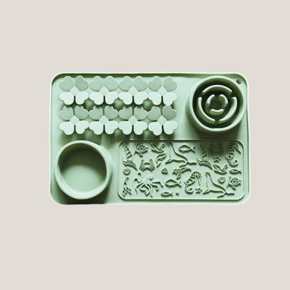 Silicone Dog Slow Feeder & Enrichment Mat – Ocean & Flower Design
