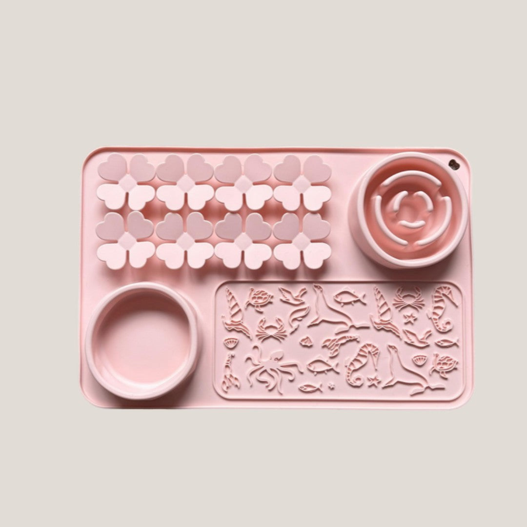 Silicone Dog Slow Feeder & Enrichment Mat – Ocean & Flower Design