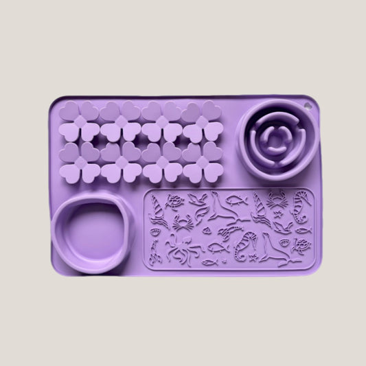 Silicone Dog Slow Feeder & Enrichment Mat – Ocean & Flower Design