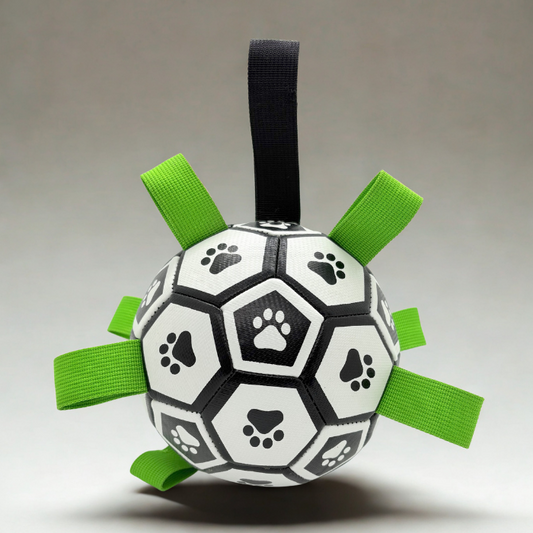 Interactive Dog Soccer Ball with Grab Tabs – Paw Print Edition